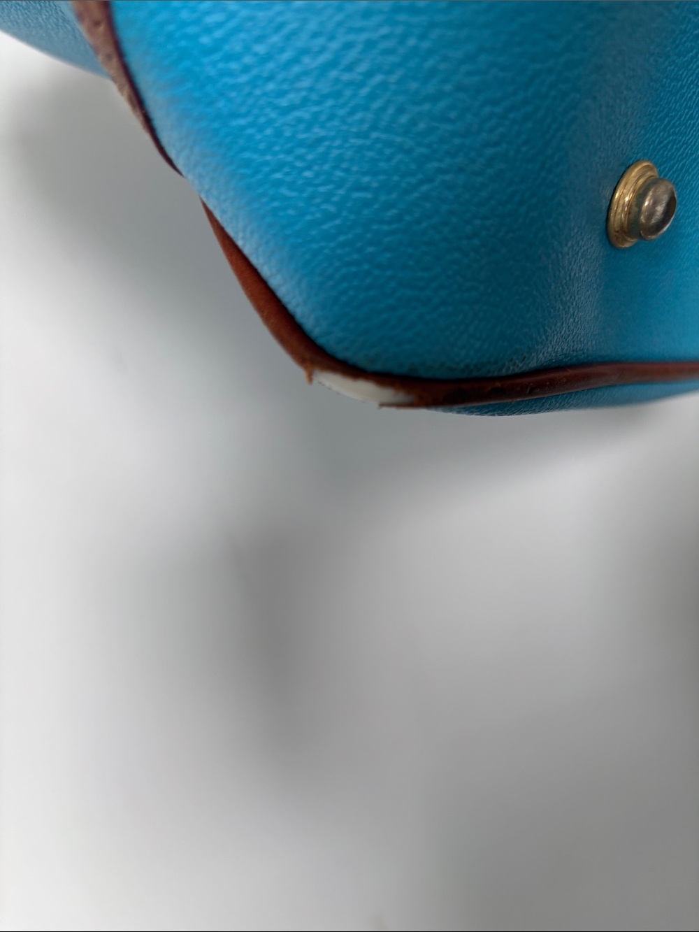 Doonie &Bourke TurquoiseTote with Brown Leather Trim ( some damage on bottom edg - Picture 5 of 5